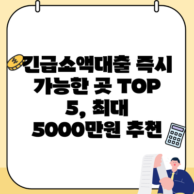 긴급소액대출 즉시 가능한 곳 TOP 5, 최대 5000만원 추천