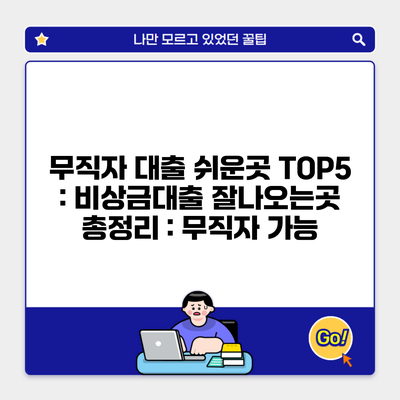 무직자 대출 쉬운곳 TOP5 : 비상금대출 잘나오는곳 총정리 : 무직자 가능