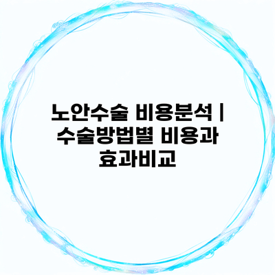 노안수술 비용분석 | 수술방법별 비용과 효과비교